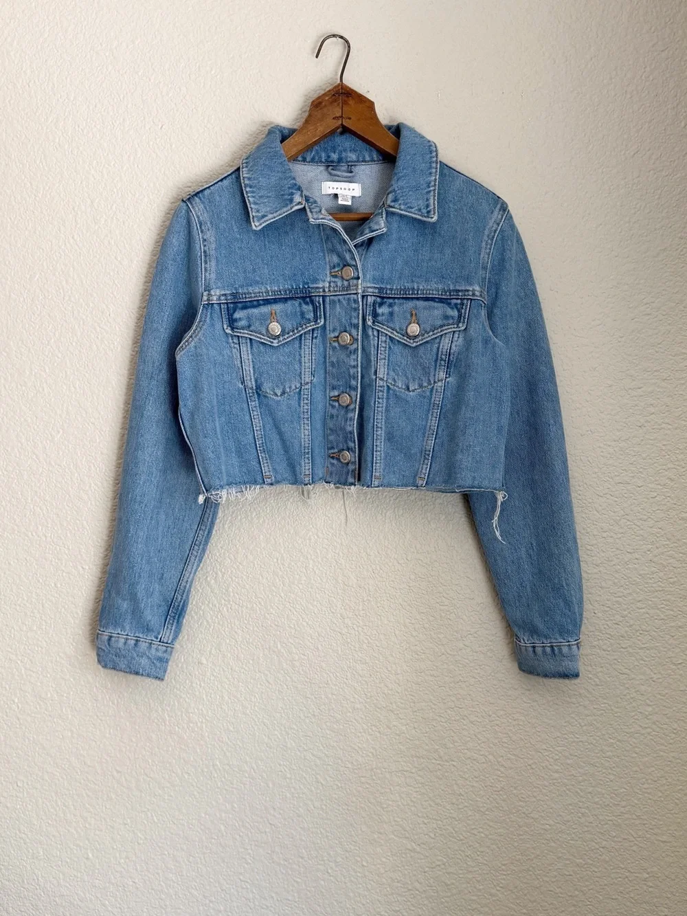 Topshop Light Blue Cropped Denim Jacket